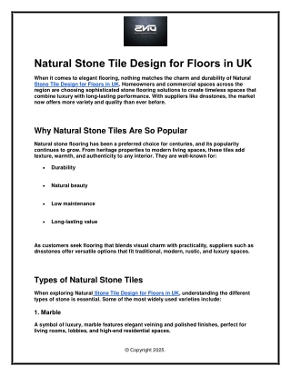 Natural Stone Tile Design for Floors in UK