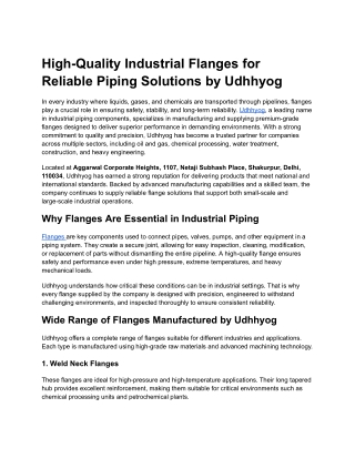 High-Quality Industrial Flanges for Reliable Piping Solutions by Udhhyog