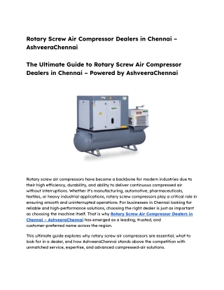 Rotary Screw Air Compressor Dealers in Chennai – AshveeraChennai