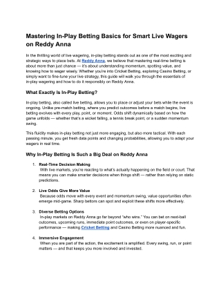 Mastering In-Play Betting Basics for Smart Live Wagers on Reddy Anna
