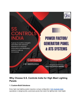 High Mast Pole Lighting Panel Manufacturer in Noida – S.S. Controls India