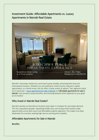 Investment Guide Affordable Apartments vs. Luxury Apartments in Nairobi Real Estate