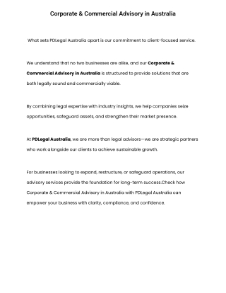 Corporate & Commercial Advisory in Australia