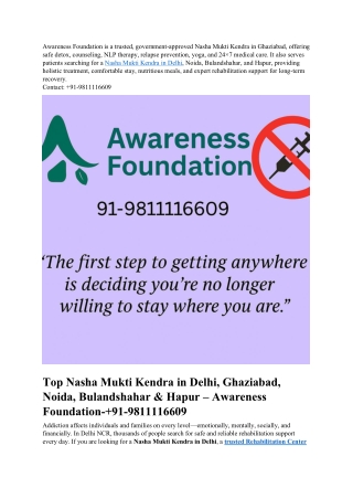 Top Rehabilitation & Nasha Mukti Kendra in Delhi, Noida, Ghaziabad, Bulandshahar