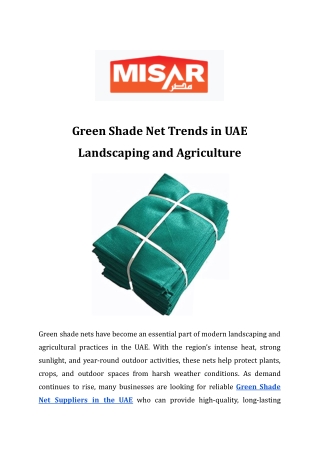 Green Shade Net Trends in UAE Landscaping and Agriculture