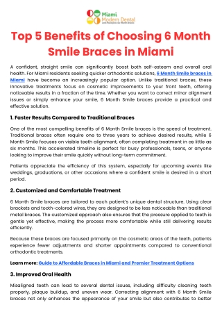 Top 5 Benefits of Choosing 6 Month Smile Braces in Miami