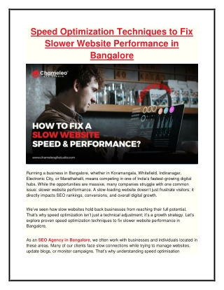 SEO Agency in Bangalore optimizing website speed