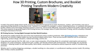 How 3D Printing, Custom Brochures, and Booklet Printing Transform Modern Creativity