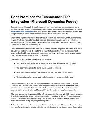 Best Practices for Teamcenter-ERP Integration (Microsoft Dynamics Focus)