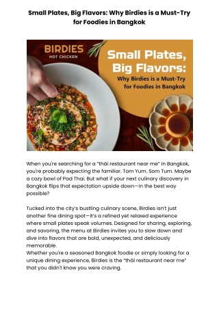Small Plates, Big Flavors: Why Birdies is a Must-Try for Foodies in Bangkok