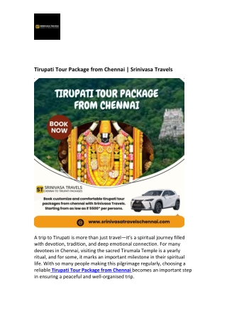 Tirupati Tour Package from Chennai | Srinivasa Travels