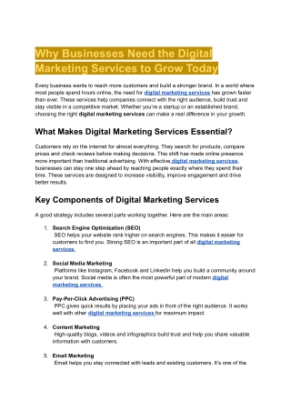 Why Businesses Need the Digital Marketing Services to Grow Today