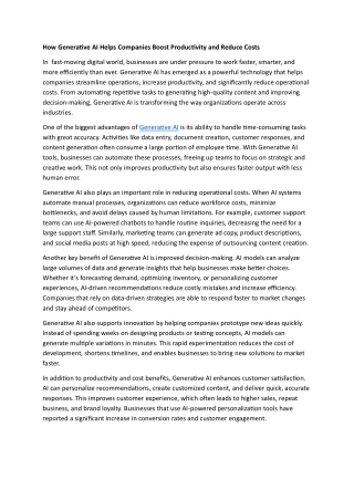 How Generative AI Helps Companies Boost Productivity and Reduce Costs