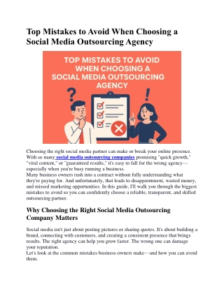 Top Mistakes to Avoid When Choosing a Social Media Outsourcing Agency