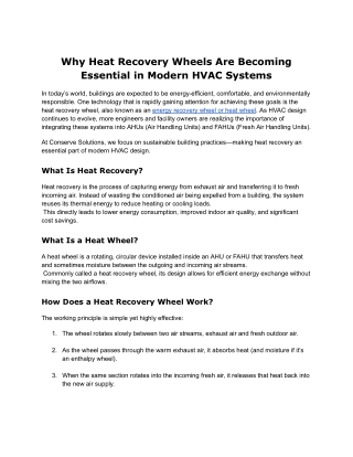 Heat Recovery Wheels: A Must-Have Component in Today’s HVAC Industry