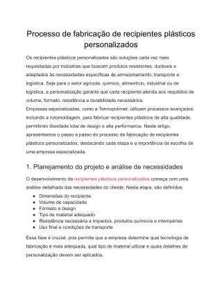 Processo de fabricação de recipientes plásticos personalizados