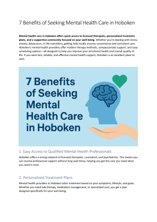 7 Benefits of Seeking Mental Health Care in Hoboken