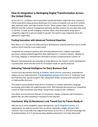 How AI Integration Is Reshaping Digital Transformation Across the United States