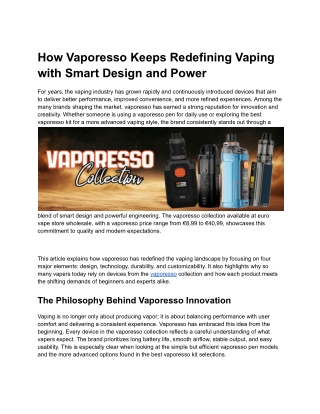 How Vaporesso Keeps Redefining Vaping with Smart Design and Power