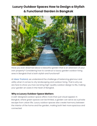 Luxury Outdoor Spaces How to Design a Stylish & Functional Garden in Bangkok