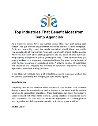 Top IndusThat Benefit Most from Temp Agencies