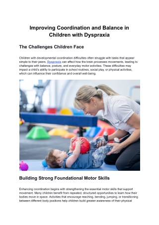 Improving Coordination and Balance in Children with Dyspraxia