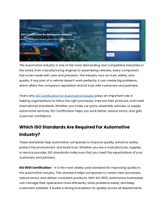 ISO Certification for Automotive Industry