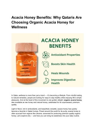 Acacia Honey Benefits