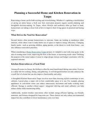 Planning a Successful Home and Kitchen Renovation in Taupo