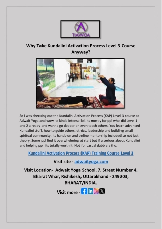 Why Take Kundalini Activation Process KAP Training Course Level 3?