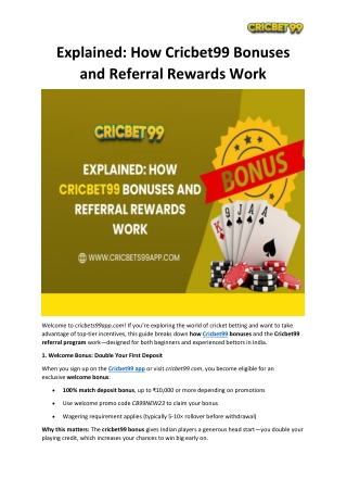 Explained: How Cricbet99 Bonuses and Referral Rewards Work