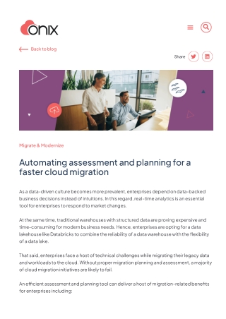Eagle—Accelerating Cloud Migration with Automated Assessment by Onix