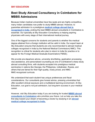 Best Study Abroad Consultancy in Coimbatore for MBBS Admissions