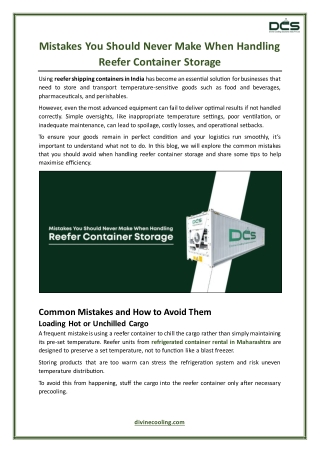 Mistakes You Should Never Make When Handling Reefer Container Storage