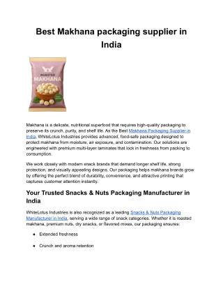 Best Makhana packaging supplier in India