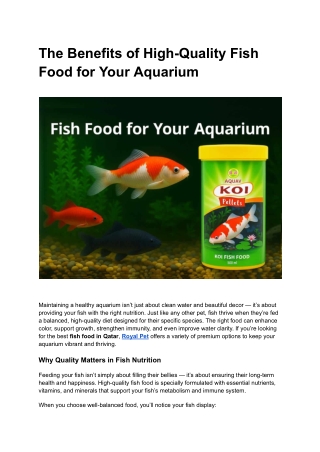 The Benefits of High-Quality Fish Food for Your Aquarium