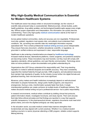 Why High-Quality Medical Communication Is Essential for Modern Healthcare Systems