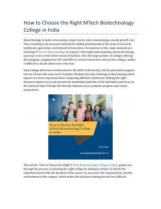 How to Choose the Right MTech Biotechnology College in India.docx