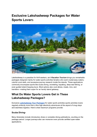 Exclusive Lakshadweep Packages for Water Sports Lovers