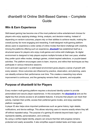 dhanbet9 Id Online Skill-Based Games – Complete Guide