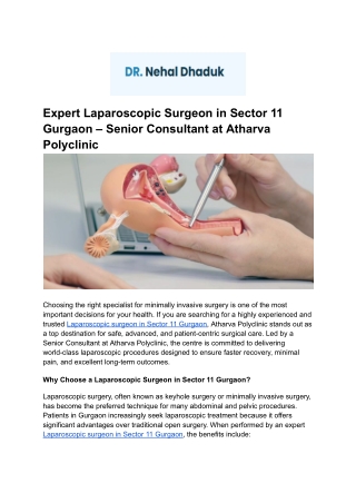 Expert Laparoscopic Surgeon in Sector 11 Gurgaon – Senior Consultant at Atharva