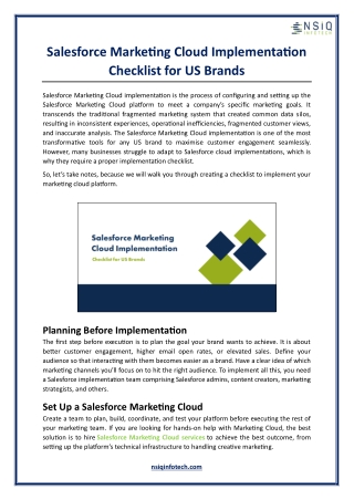 Salesforce Marketing Cloud Implementation Checklist for US Brands