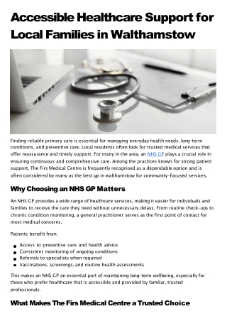 Accessible Healthcare Support for Local Families in Walthamstow