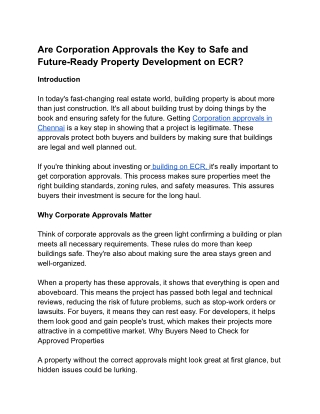 Are Corporation Approvals the Key to Safe and Future-Ready Property Development on ECR