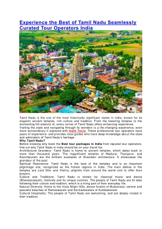 Experience the Best of Tamil Nadu Seamlessly Curated Tour Operators India