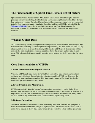 The Functionality of Optical Time Domain Reflect meters