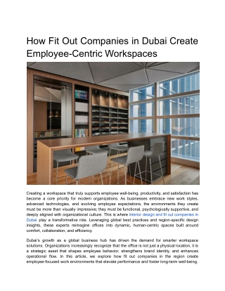 How Fit Out Companies in Dubai Create Employee-Centric Workspaces