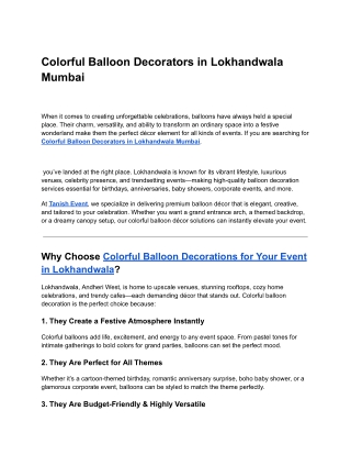 Colorful Balloon Decorators in Lokhandwala Mumbai