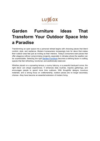 Garden Furniture Ideas That Transform Your Outdoor Space Into a Paradise