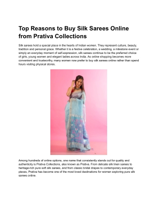 Top Reasons to Buy Silk Sarees Online from Prativa Collections